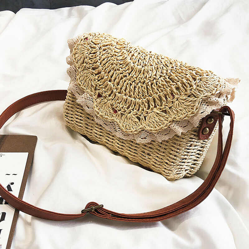 Women Lace Straw Bags Popular Female Holiday Handbag Summer Hot Lady Weave  F8F9
