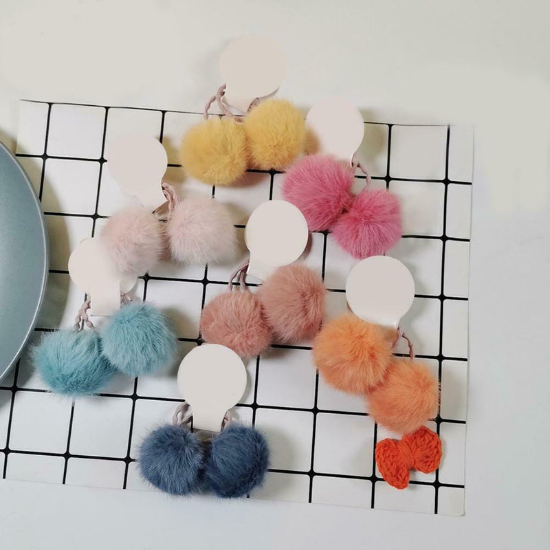 2pcs Candy Color Headband Plush Girls Kid Hair Ties Pompom Lovely Hair Rope