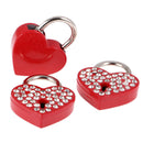 3 Pieces Diamante Heart Shape Padlock With Key Travel Locker Set Pendant Red