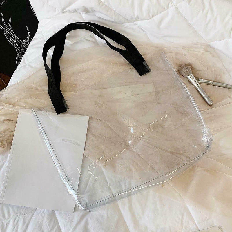 Clear Women Handbag Transparent Shoulder Bag Large Shopping Totes (White)