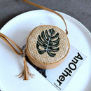 Round Women Straw Bags Leaves Rattan Woven Beach Shoulder Bags Ladies Cossb