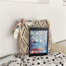 Silk Decor Shoulder Handbags Straw Women Top-handle Shopping Totes (Beige) A