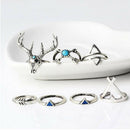 7Pcs Boho Ladies Fashion Antlers Finger Ring Set Party Prom Clubwear Jewelry