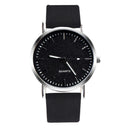 Women Casual Quartz Watches Minimal Leather Round Dial Wristwatch (Black) A