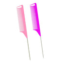 2pcs Hairdresser Barber Metal Pin Tail Rat Tail Comb For Hair Styling