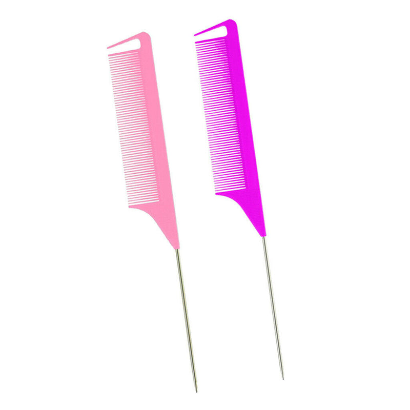2pcs Hairdresser Barber Metal Pin Tail Rat Tail Comb For Hair Styling