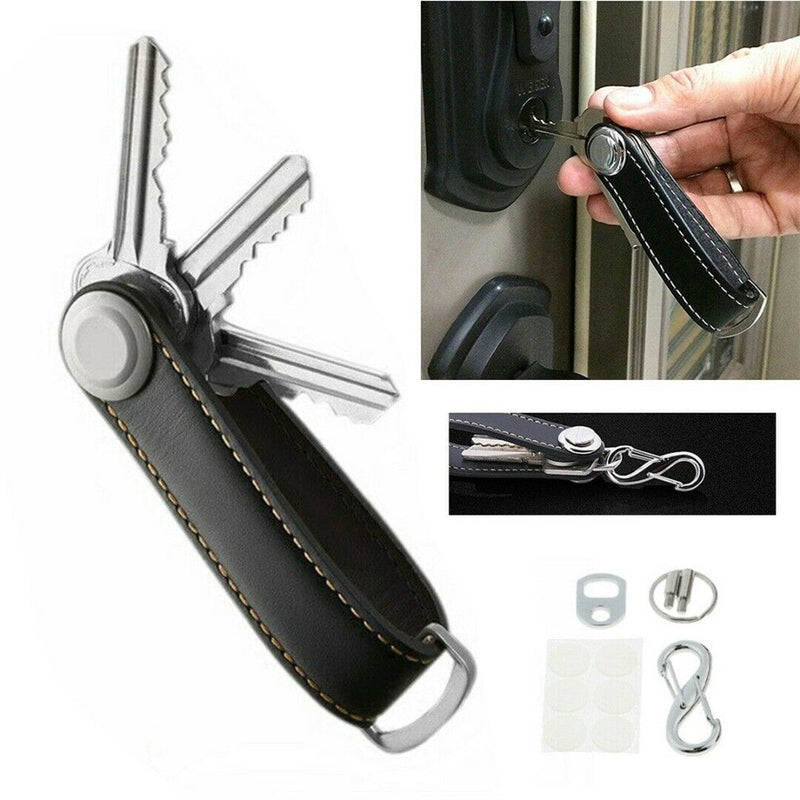 Men Leather Smart Key Organizer Wallet Holder Car Keyring Pocket Key Chain Pouch