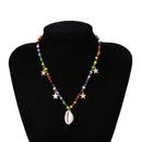 Boho Multicolor Beads Star Choker Shell Pendant Chain Necklace Women Jewelry BX