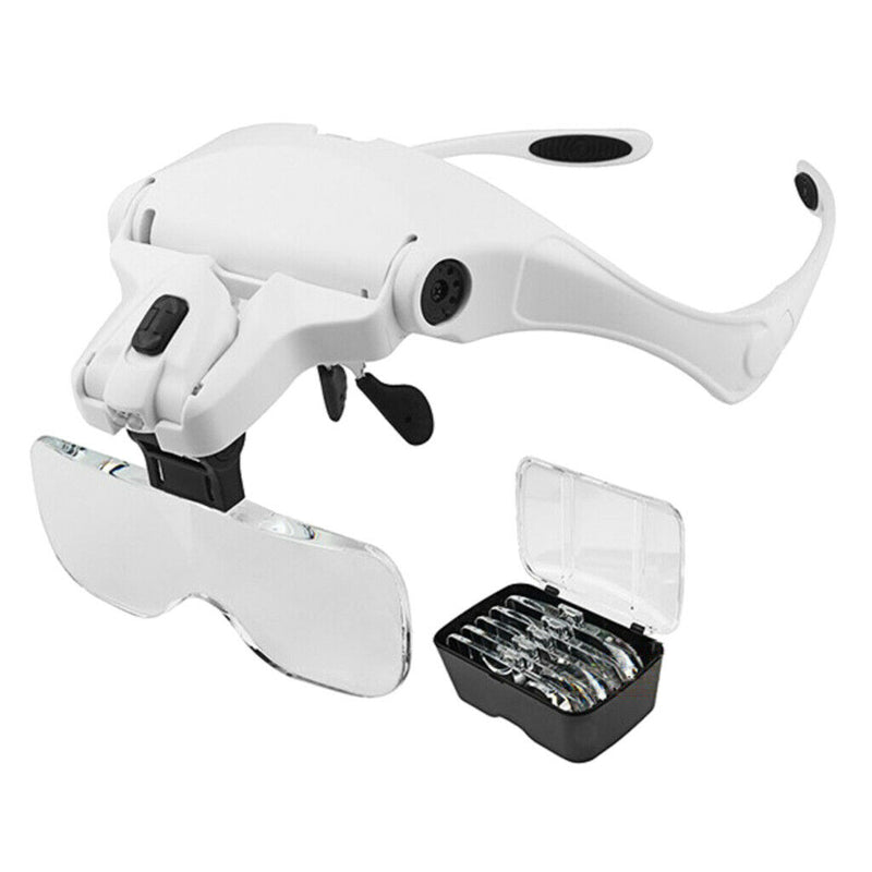 Head Glass LED Lamp Visor Head Loupe Jeweler Watch Magnifier