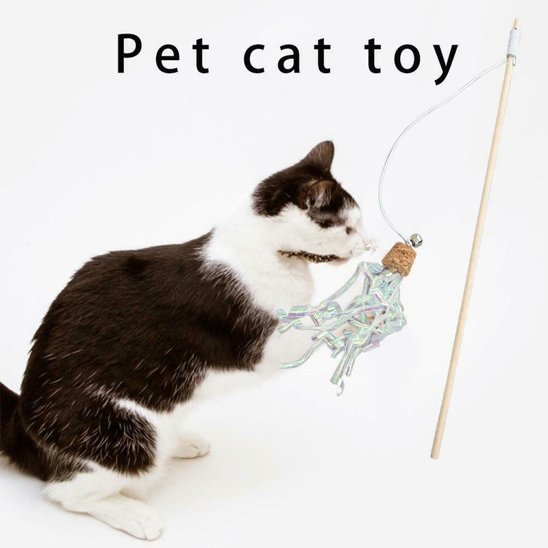 Wood Cat Wand Stick Teasing Pole Ribbon Retractable Head Change Pet Product