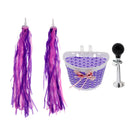 Girls Bike Front Basket Bicycle Scooter Handlebar Streamer Air Horn Bell Purple