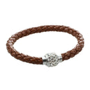Women Men Bracelet Wristband Cord Leather Braided Crystal Ball Gift Brown
