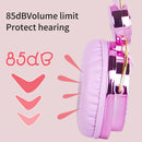 Cute Glitter Fluffy Bear Ear Kids Wired Headphone for Girls Birthday Gift