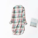Women Turn-down Collar Long Sleeve Sleep Wear Lattice Nightgowns Casual Paj