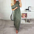 Short Sleeve Women Dress V-neck Binding Women Maxi Dresses (Army Green M) A