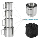 4Pcs Outdoor Portable Stainless Steel Cups Set Tableware Pot Water Cup Beer