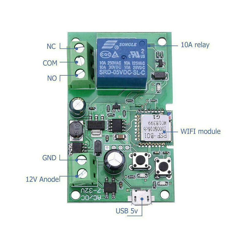 DC5V 12V 24V 32V Wireless WiFi Smart Switch Inching/Self-Locking Module 3CSEAU