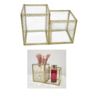 Clear Glass Makeup Brush Holder Organizer Storage Case Box 2 Slot Golden Frame
