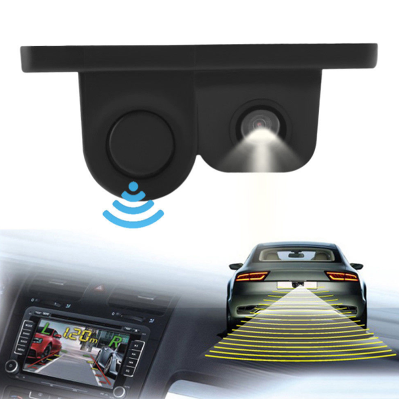 2in1 120Ã‚Âº Car Reverse Parking Radar Sensor w/Rear View Backup Camera Kit DC 123C
