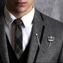 Men's Crystal Rhinestone Crown Chain Brooch Lapel Pin Brooches Accessories