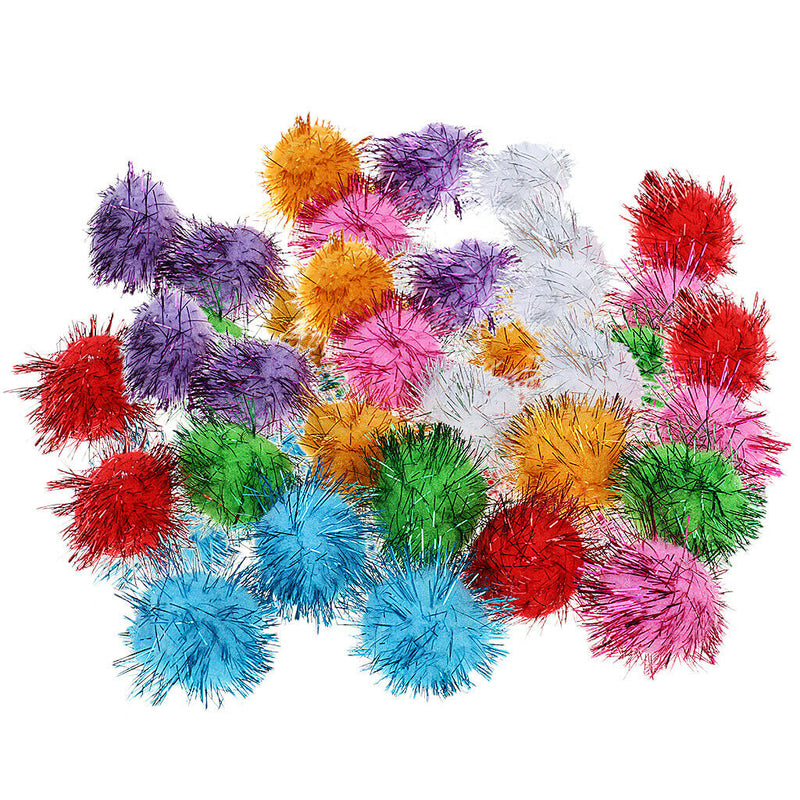 Pack of 42 Colorful Glitter Pom Pom Balls Cat Kitten Play Toys forCrafts
