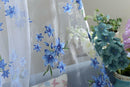200x100cm Blue Floral Pattern Voile Tab Top Curtain Window Drapes Valances Panel