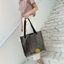 Clear PVC Transparent Shopping Bag Shoulder Handbag Lady Travel Tote (Grey)