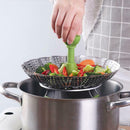 9" Stainless Steel Folding Food Vegetable Poacher Steamer Basket Cooker Extend
