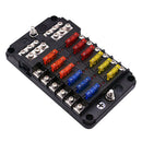 12-way Blade Fuse Block Fuse Box Holder with LED Indicator Damp-Proof Protection