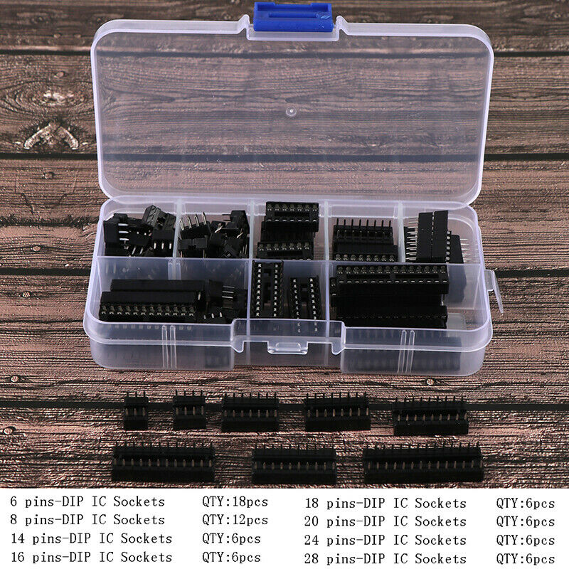 66Pcs/Box DIP IC Sockets Solder Type Socket Kit 6/8/14/16/18/20/24/28 PinJCAU Tw