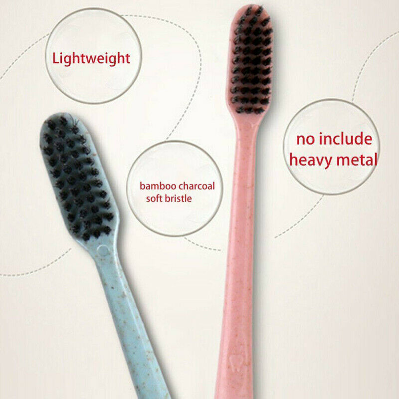 20X Wheat Straw Handle Bamboo Charcoal Soft Bristles Travel Toothbrush Ora SDU