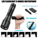 Waterproof LED Flashlight 6 Modes Type-C Rechargeable Telescopic Zoomable Torch