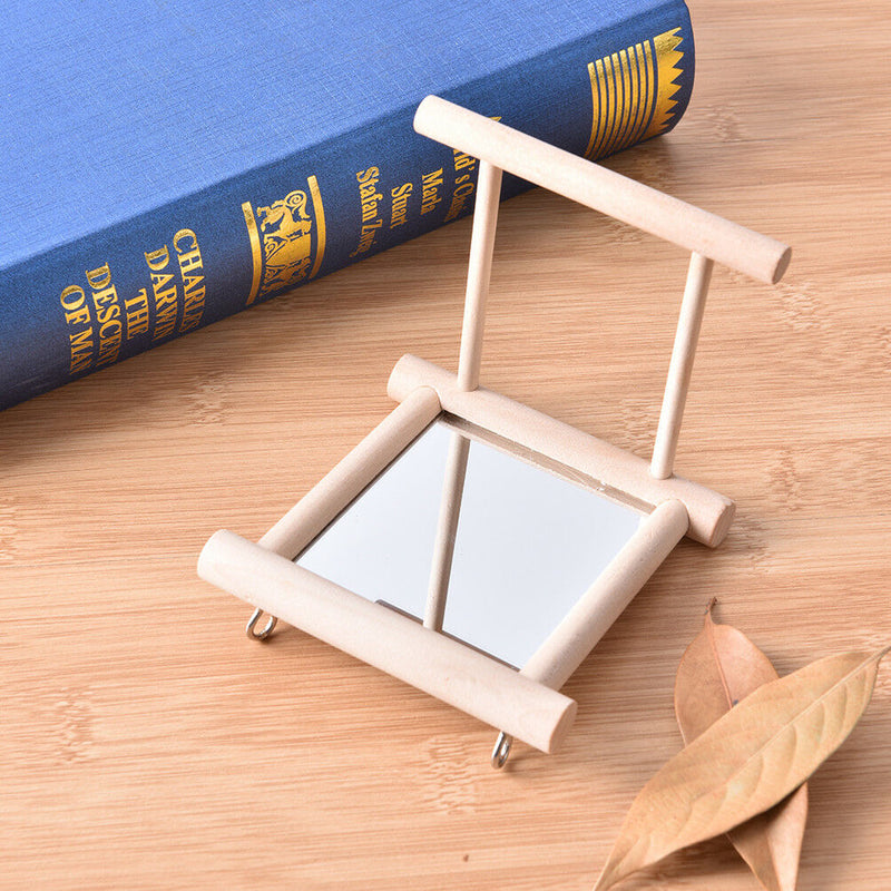 Bird Mirror & Perch Wooden Interactive Bird Toys Budgie Canary Cockatiel Finch L