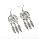 Bohemian Dreamcatcher Leaves Feather Pendant Necklace Earrings Jewelry Set LJ