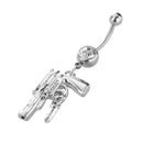 316L Steel Crystal Gun Bullet Dangle Navel Belly Button Ring Bar 2" N5S4