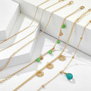 6Pcs Boho Bracelet Set Women Blue Water Drop Beads Alloy Chains Bangle JewelryTE