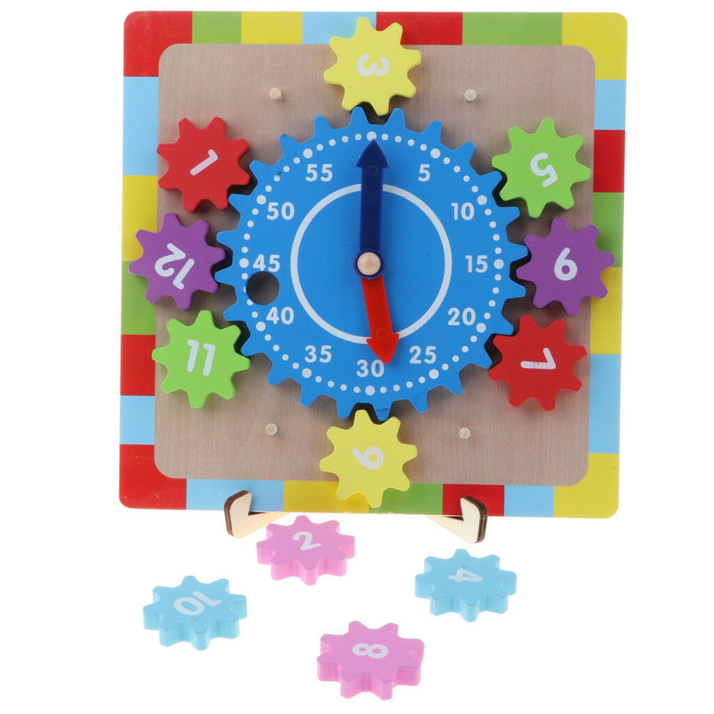 Wooden Shape Sorting Clock For Kids Educational Numbers & Gear Shapes Puzzle