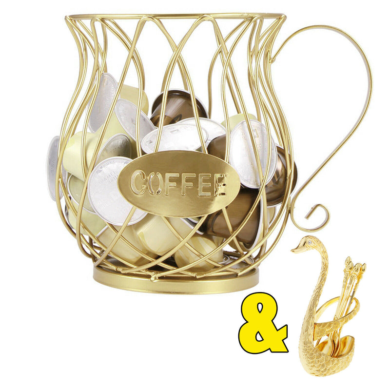 Modern Espresso Coffee Pod Storage Holder & Golden Spoon Kit,Multi-Use Organizer