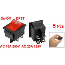 5 x Red Illuminated Light On/Off DPST Boat Rocker Switch 16A/250V 20A/125V