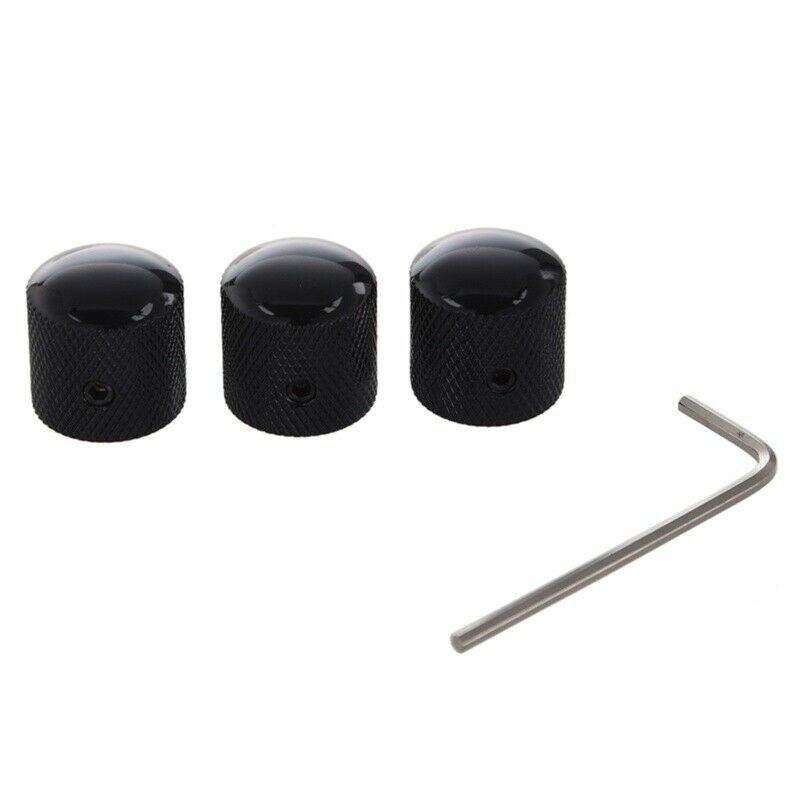 3PCS Metal Dome Knobs Knurled Barrel for Electric Guitar Parts Black
