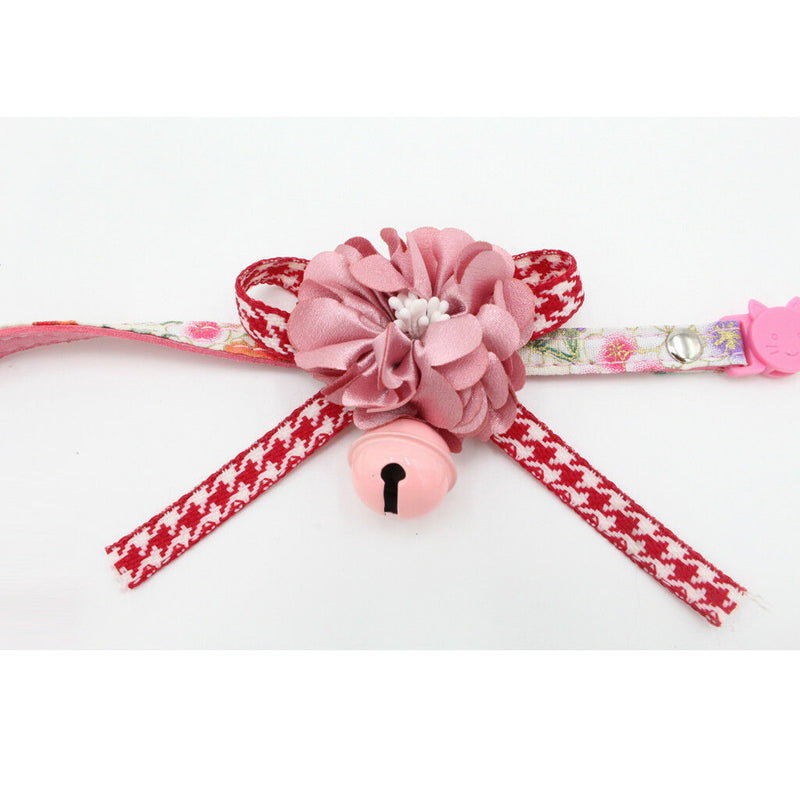 Cat Collars Pink Flower Bell Breakaway Adjustable Safety Cute Kitten Collars