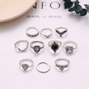 10Pcs/set Retro Women Geometric Crystal Gem Leaves Finger Knuckle Rings Jew C6D6