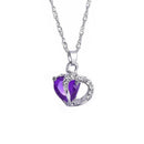 Crystal Pendant Necklace Love Heart Clavicle Chain Jewelry Gift (Purple) A