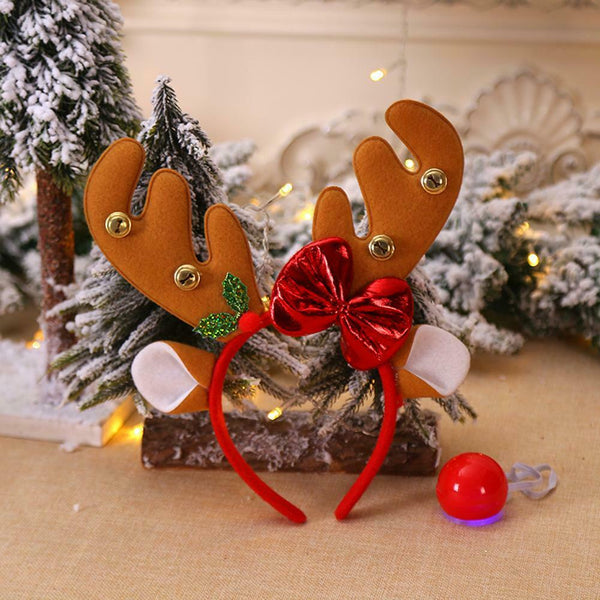 Antler Elk Hair Hoop Headband Red Nose for Xmas Kid Costume Party Prop (C) A#S