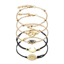 5pcs/set Boho Bracelet Women Hollow Flower Bead Chain Moon Alloy Jewelry A