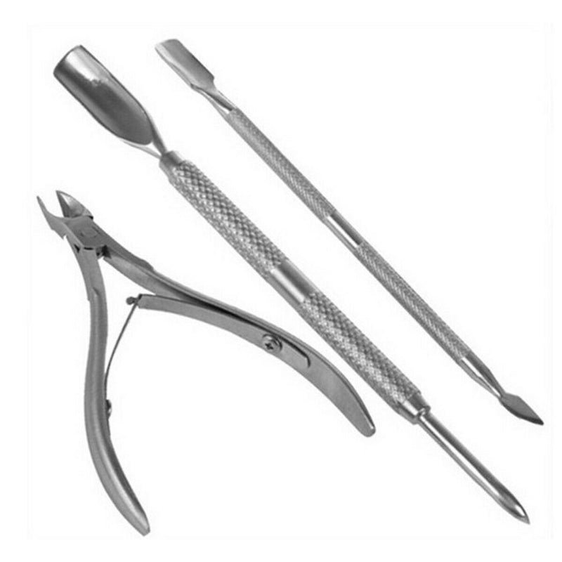 3Pcs Cuticle Remover Spoon Pusher Nipper Cutter Clipper Trimmer Nail Tools Set
