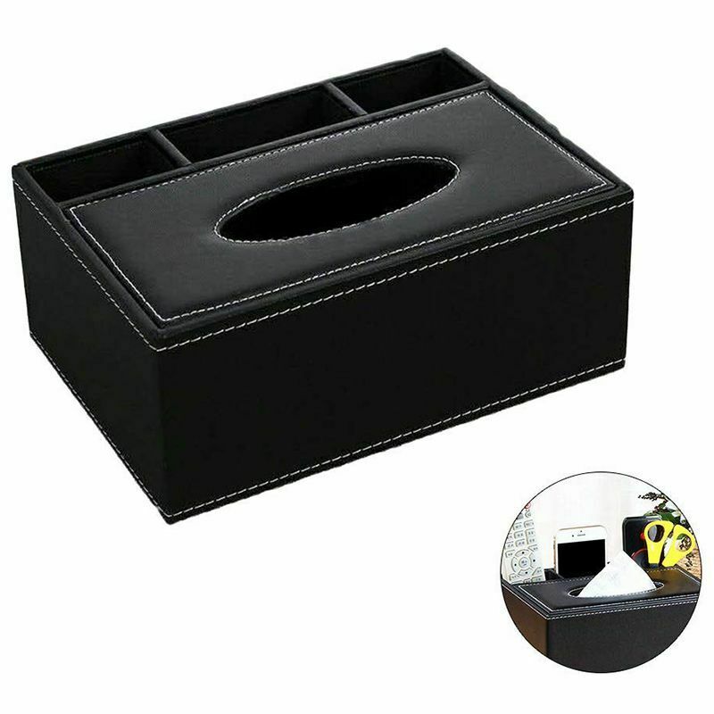 Leather Tissue Box Remote Control Holder Multifunctional Desktop Organizer PX1N6