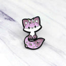 Cartoon Cute Fox Brooch Flower Badges Jacket Clothes Jewelry Gift (Black) A