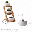 Decorative Small Round Succulent Plant Pot 3 Tier Bamboo Stand-Window Displ G6J9