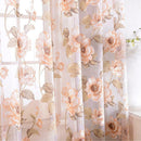 Ink Camellia Tulle Curtains Printing Floral Sheer Curtain Bedroom (Coffee)